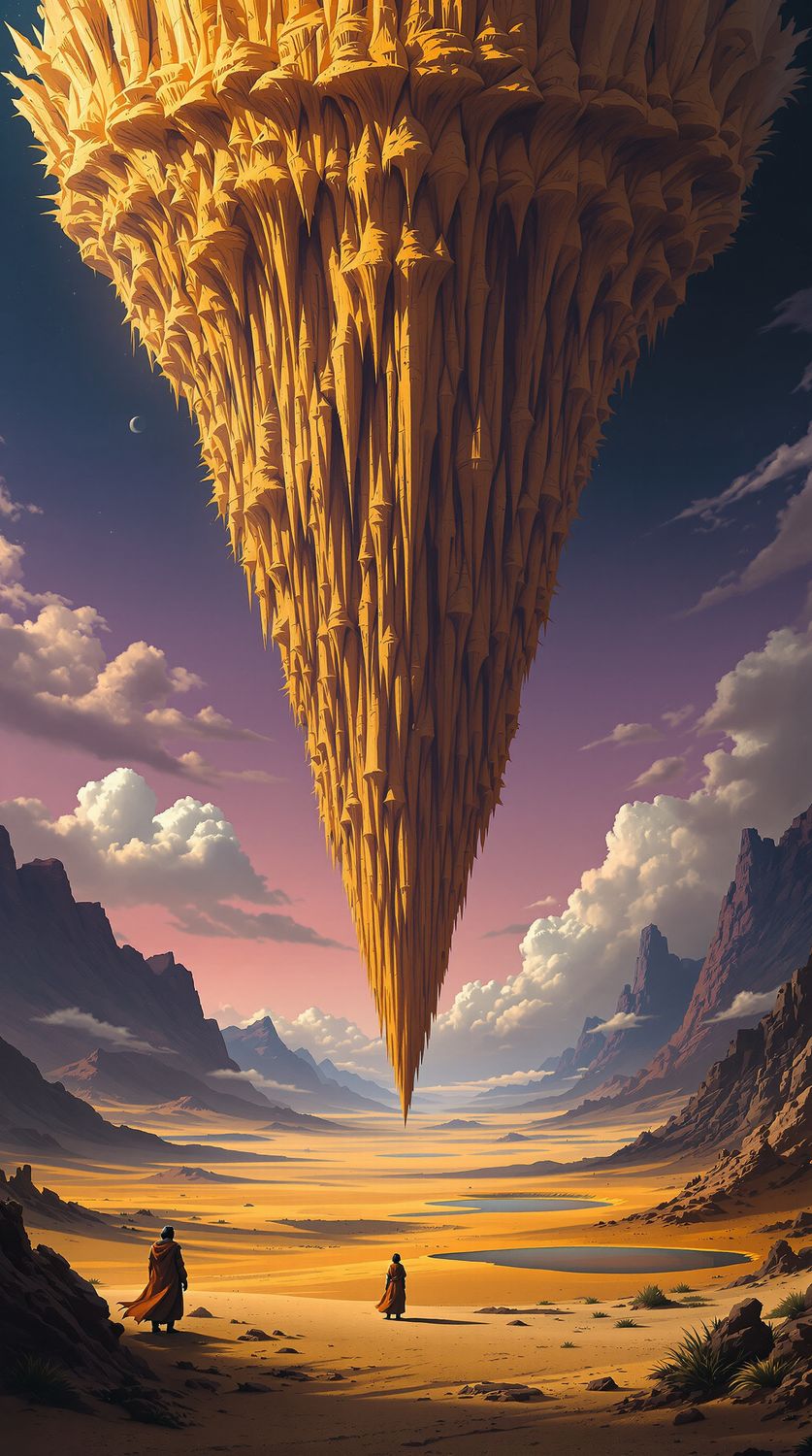 Inverted Sand Spire in Twilight Desert